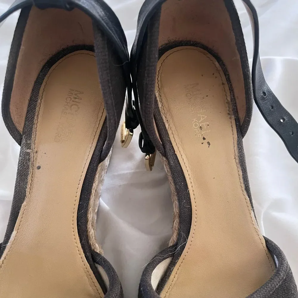 Michael Michael Kors Espadrilles Canvas and Leather Boho Wedges Size 6‎